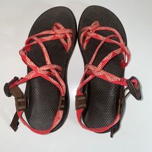 Pink and brown womens chacos